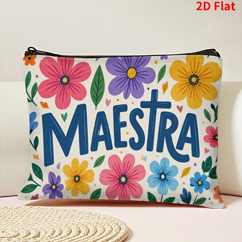 TEMU 1 2d Flat Printed Makeup Bag, Teacher , Cosmetic Organizer Pouch, Unisex Travel Storage Bag, Lightweight Foldable Travel Organizer, Clutch Bag -