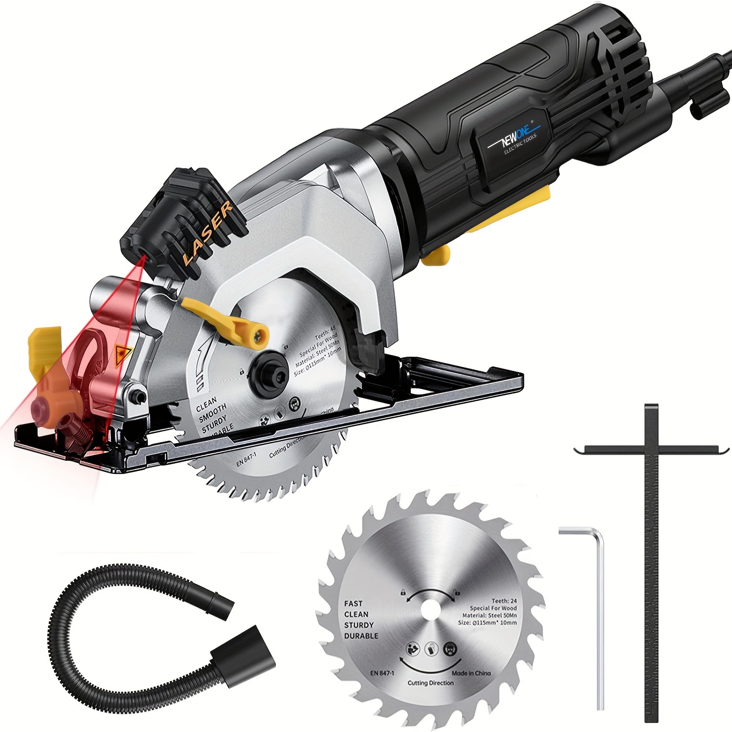 1 Set Mini Circular Saw, 4 Amp 4-1/2 Inch Compact Electric Circular Saw  With Laser Cutting Guide, 24T Blade*1, 3500RPM Small Circular Saws, 0°-45°  Adjusted, Max Depth 48cm, Perfect For Wood And