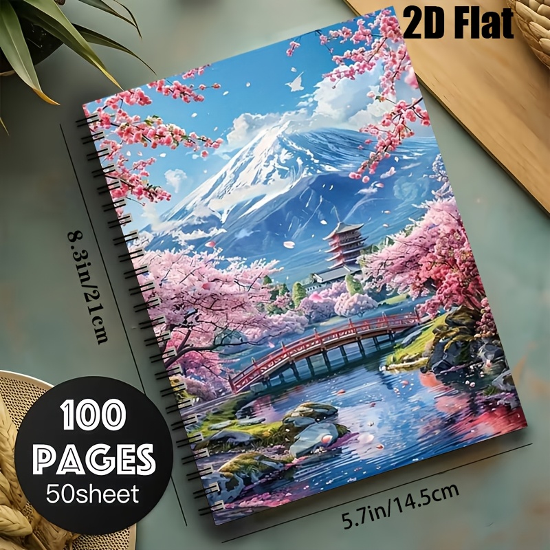 TEMU 1pc Japanese Cherry Planner X 21 Cm/5.7 X 8.26 Inches, 100 Pages, [2d] Flat Design A5 Spiral-bound Notebook For Spring Festival Daily Journaling