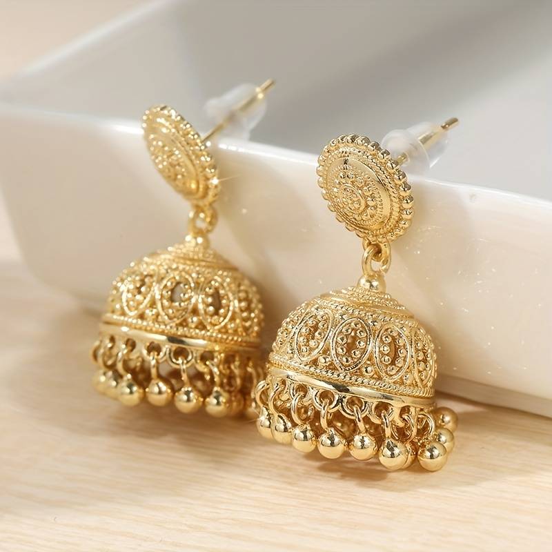 DouVei Bohemian Bell Drop Earrings – Multicolor Jhumka Style, Handmade Indian Jewelry