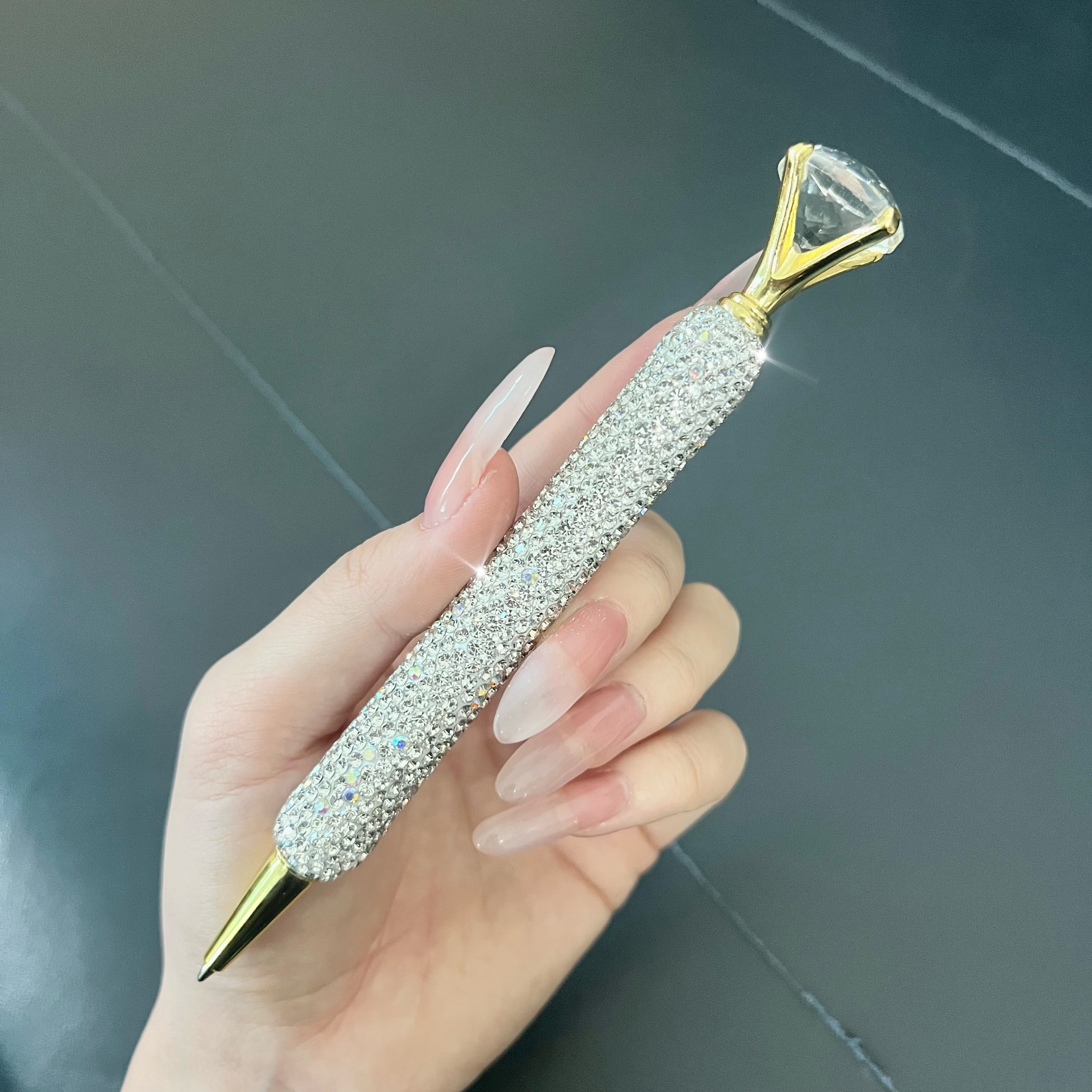 

1pc, 1 Luxury Diamond-studded Large Golden Round Bead Korean Version Pen Creative Office Student Gift