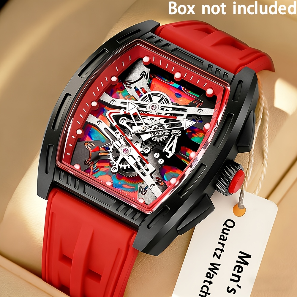 mens   shape watches luxury male quartz wristwatch trendy retro   for man silicone strap fashion trend men business watch holiday birthday gifts