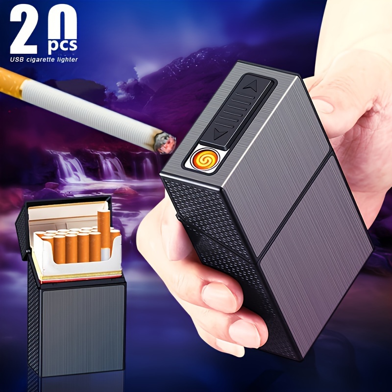20 adet usb şarj edilebilir rüzgar geçirmez çakmak &   kutusu kombinasyonu - şık siyah tasarım, nemden koruyucu kapaklı,   tutar, i̇ş ve günlük kullanım i̇çin şık,   aksesuarı | modern   kutusu | kompakt çakmak