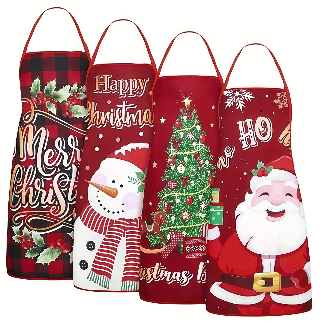 TEMU Set Of 4 Funny Christmas Aprons, A Christmas Kitchen Chef Cooking Apron, A Cute Santa Claus Baking Apron, A Christmas Party Gift Set, Suitable