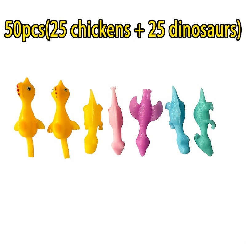 Image of 50pcs Finger Chicken And Dinosaur, Catapulting Chicken And Dinosaur Toys, Flying Stretch Chicken And Dinosaur, Suitable For Birthday Party, Halloween, School Thanksgiving Event