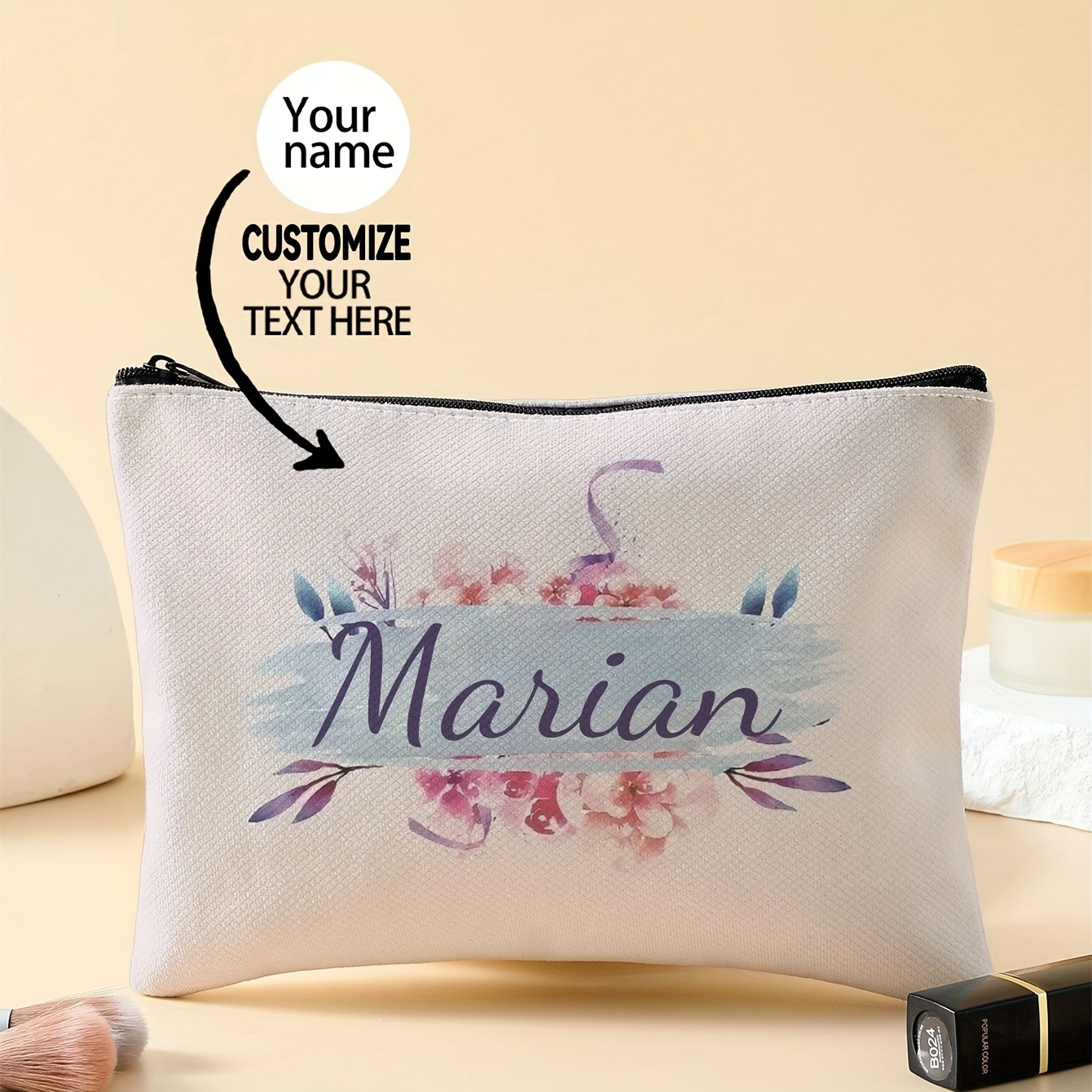 TEMU Customizable Women's Makeup Bag - & Personalized With Closure, Gift For Her, Accessory