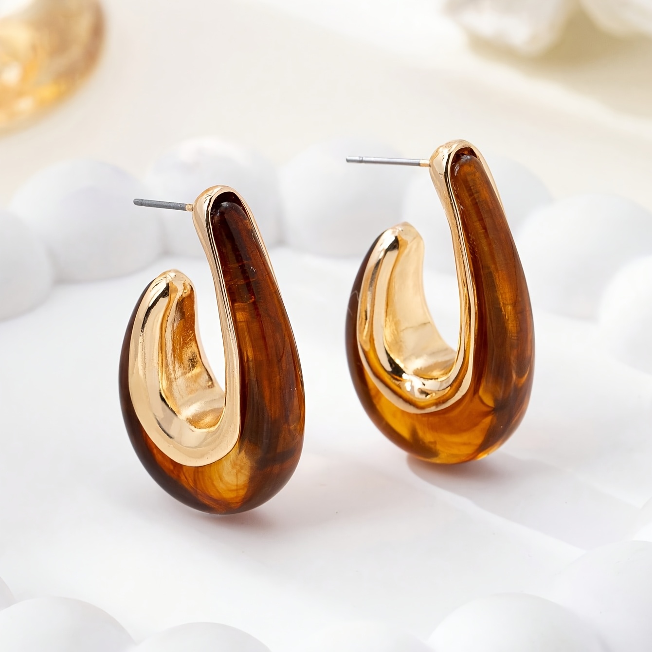 TEMU 2pcs Per Pair Resin Geometric U-shaped Water Drop Hook Women's Earrings, Women's Temperament Elegant U-shaped Water Drop Resin Earrings, Daily