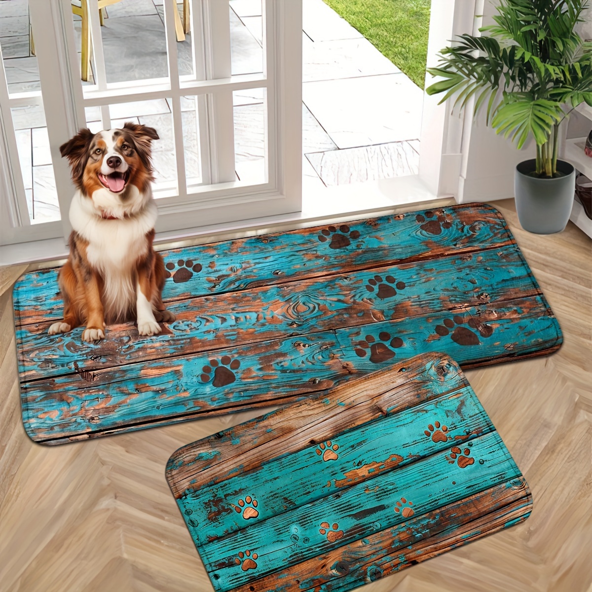 

1pc Dog Paw & Wood Mat - , Washable, , , For , Kitchen, Bedroom, , Restaurant, Entrance Mat