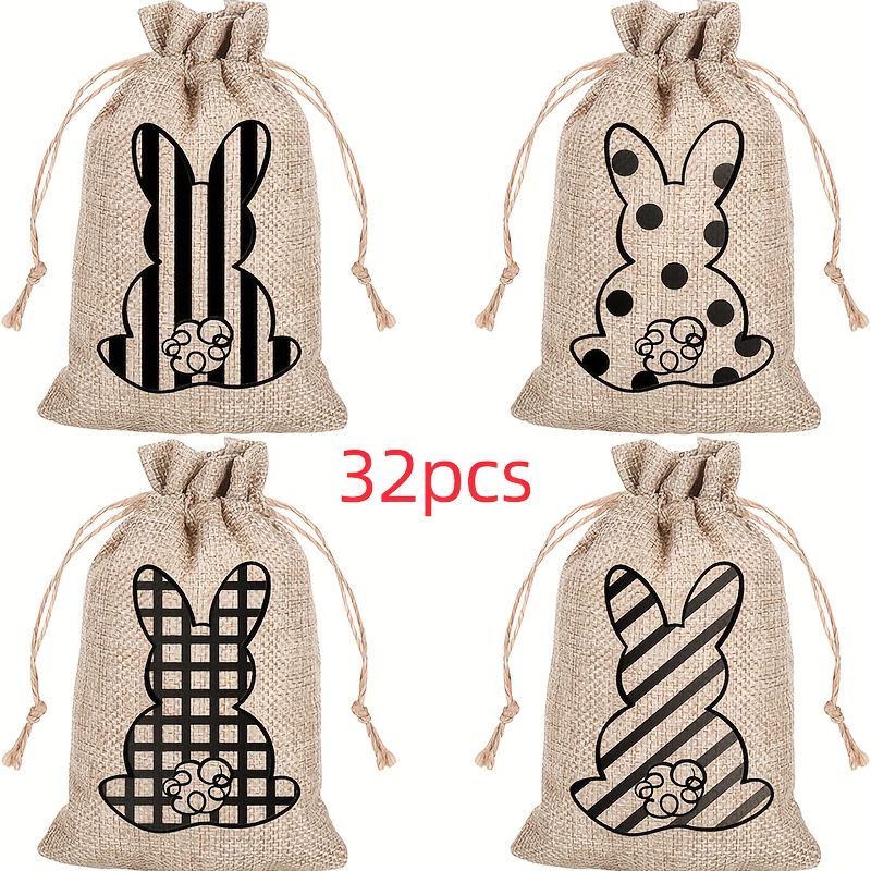 

32pcs Sacs Cadeaux en Toile de Jute Lapin de Pâques avec Cordon - Parfaits pour Anniversaire, Mariage & de Fête