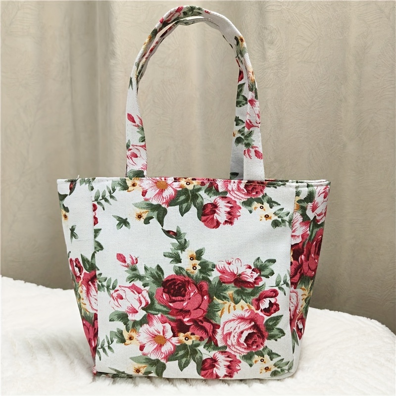 

Classic Floral Tote Bag For Women, Stylish Printed Shoulder Bag For Work And Daily Use