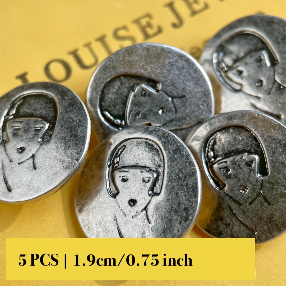 5/10pcs 19mm Rare Ancient Metal Shank Buttons With Vintage Silvery , For Clothes Hair Bands Bag Hat And Other Home Textile Decoration