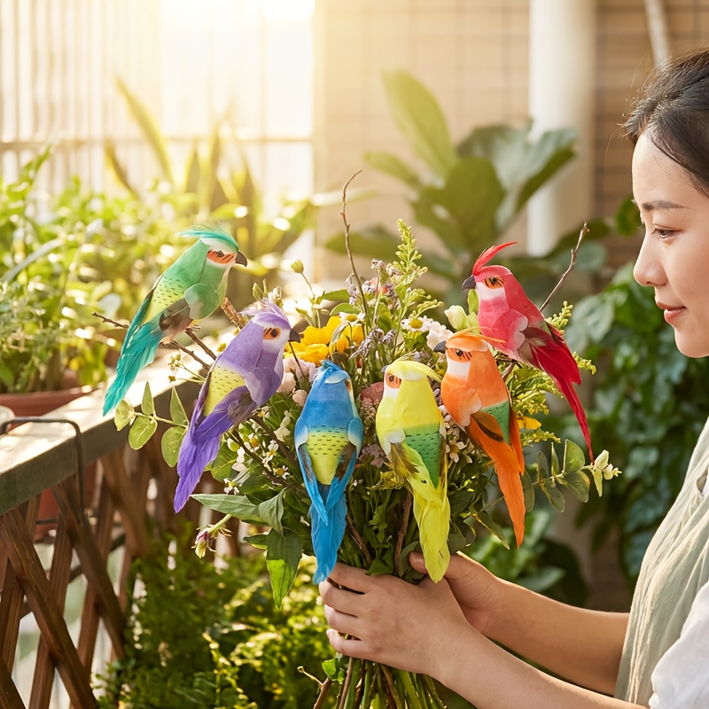 E-shop 6 Stück bunte künstliche Papagei-Dekorationen, lebendig und realistisch gestaltet, geeignet für , Gartenlandschaftsbau, festliche Arrangements