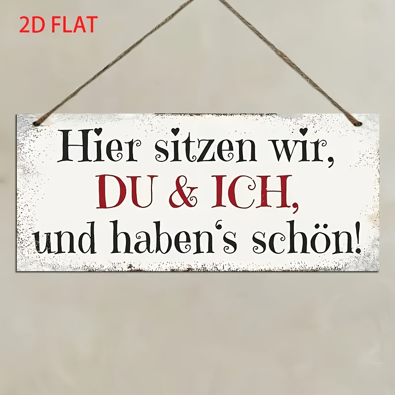 Image of 2d Flat, 1pc Rustic German Wooden Sign - "you And I Sit Here, Everything Is Fine!" - Vintage Decorative Plaque For Bedroom, Balcony, Garden, Porch, Patio, Garage - Perfect Gift Idea, Outdoor Decor