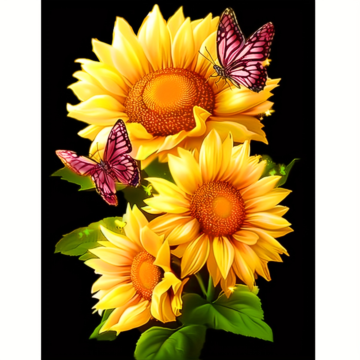 Image of 1 Set Printed Cross Stitch Kit Illusion Colorful Butterflies Sunflower Hand Embroidery 11ct Middle Grid 3 Strands Of Thread Embroidery Beginner Kit