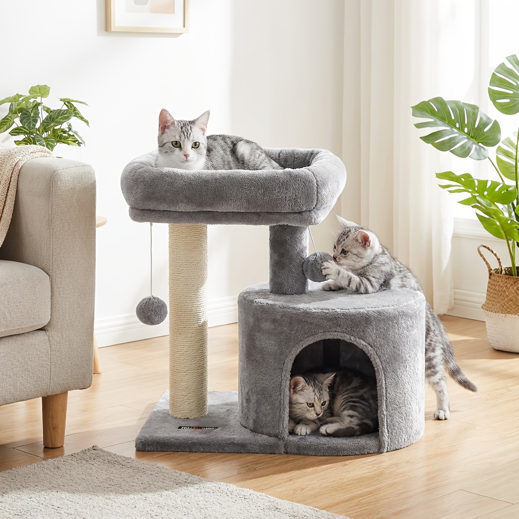 TEMU Multi-level For Cat Tree Tower With Sisal Scratching Posts & Cozy Plush Condo | Soft Padded Perch For Indoor Kittens & For Cats, Space-saving