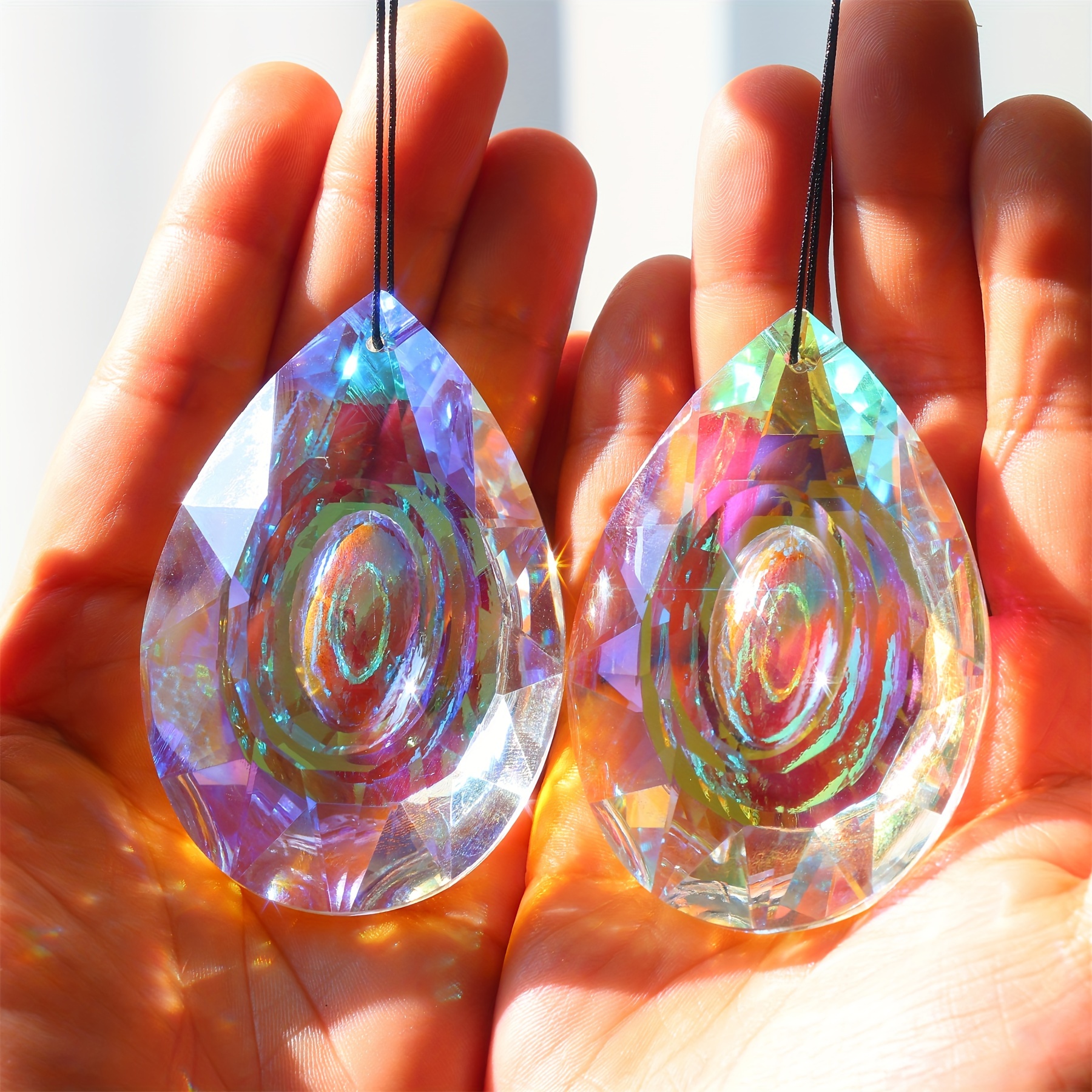 

sparkling" 2-piece Crystal Dragon Eye Sun Catchers - Large Teardrop Prism Pendants For Rainbow Effect, Perfect For Home & Garden Window Wall Decor