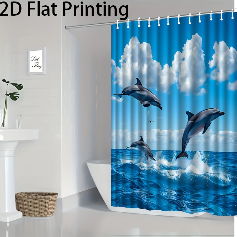 Dolphins Leaping from Ocean Pattern Shower Curtain with Hooks