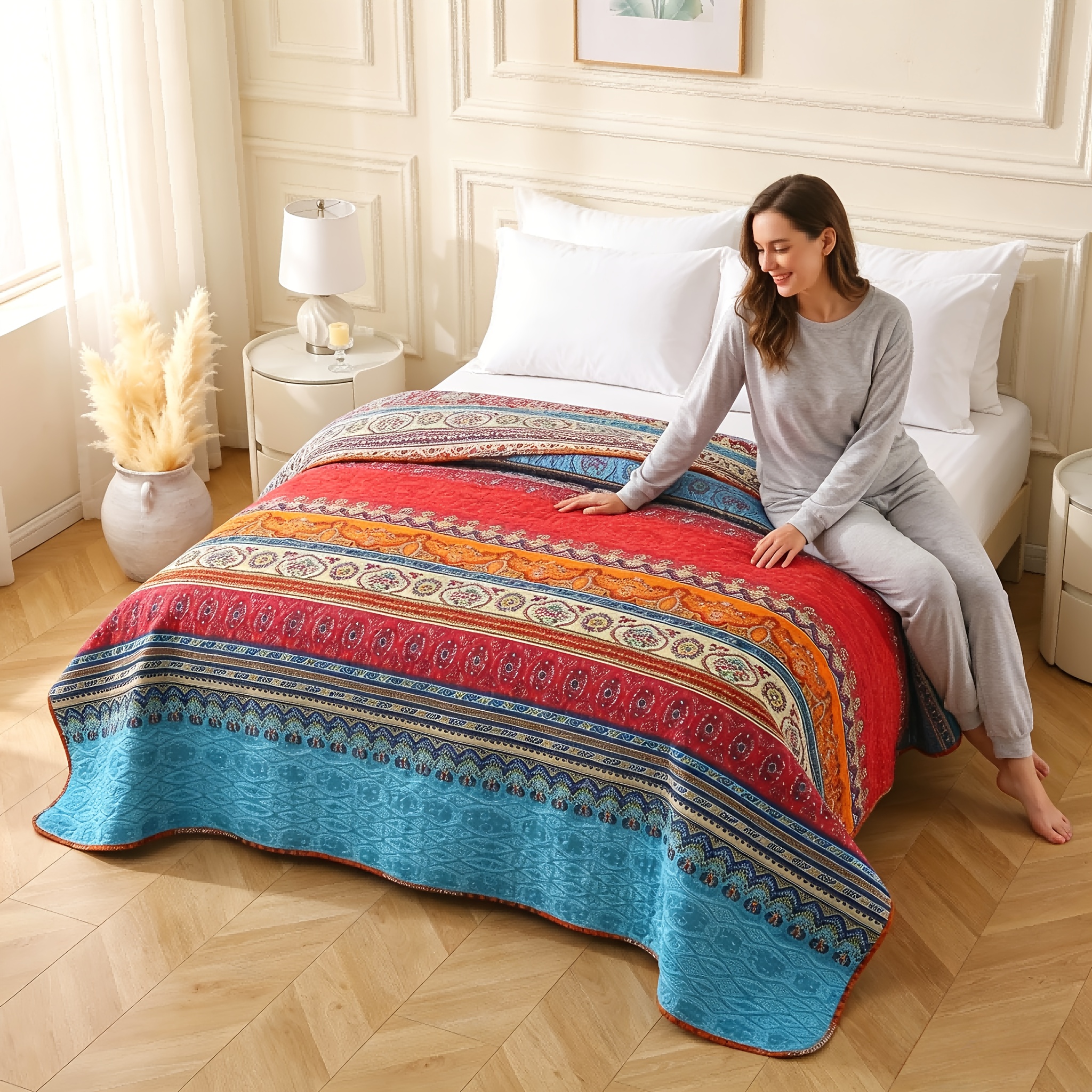 Image of Ultra Soft Microfiber Quilted Bedspread, Lightweight Reversible Coverlet, Breathable Thin Comforter, Decorative Bedding Cover Without Pillowcase, King/queen Size
