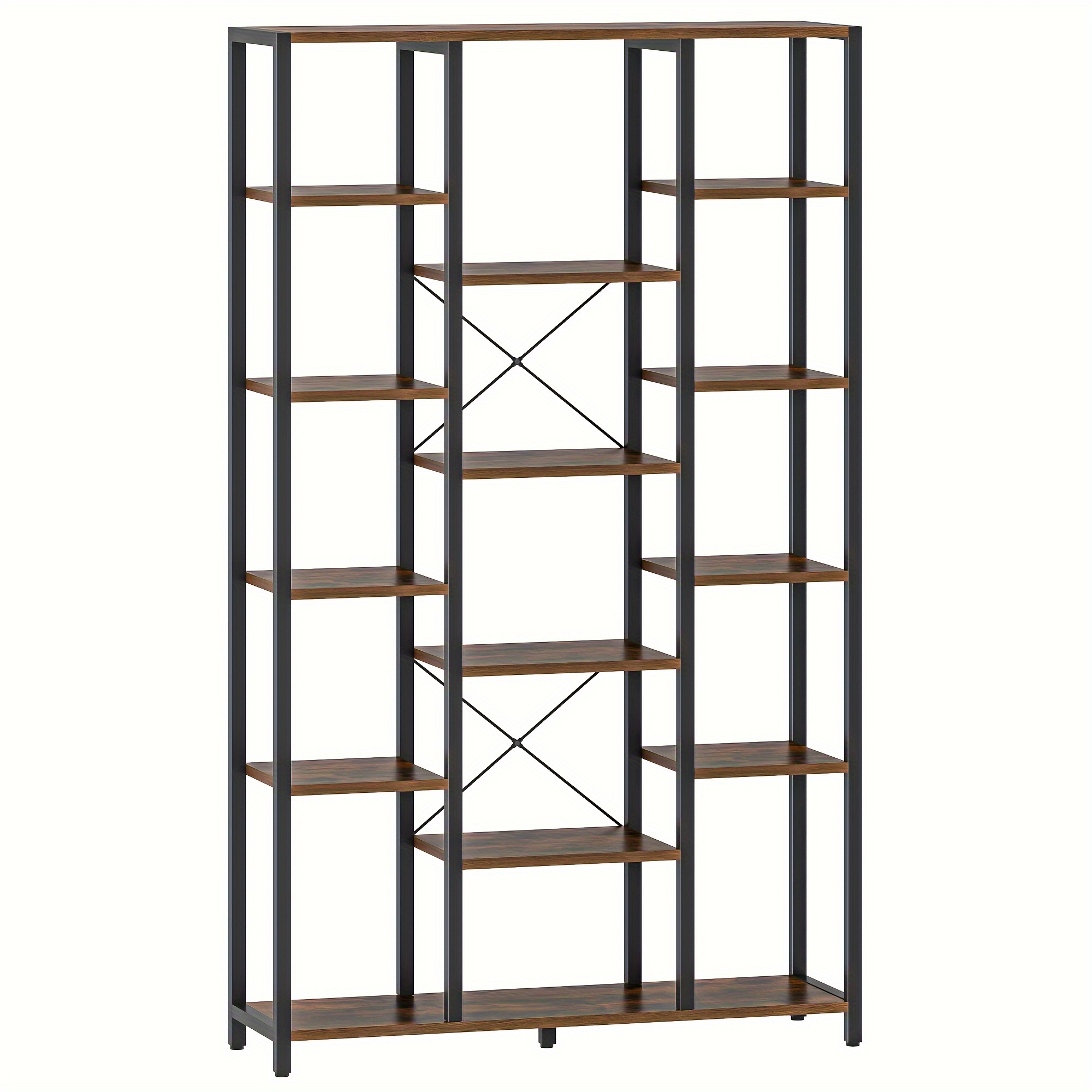 TEMU Estantería, Estante de pie con 6 niveles, 15 estantes, estantes abiertos ajustables, para , oficina, dormitorio, 30 x 100 x 170 cm, marrón-negro