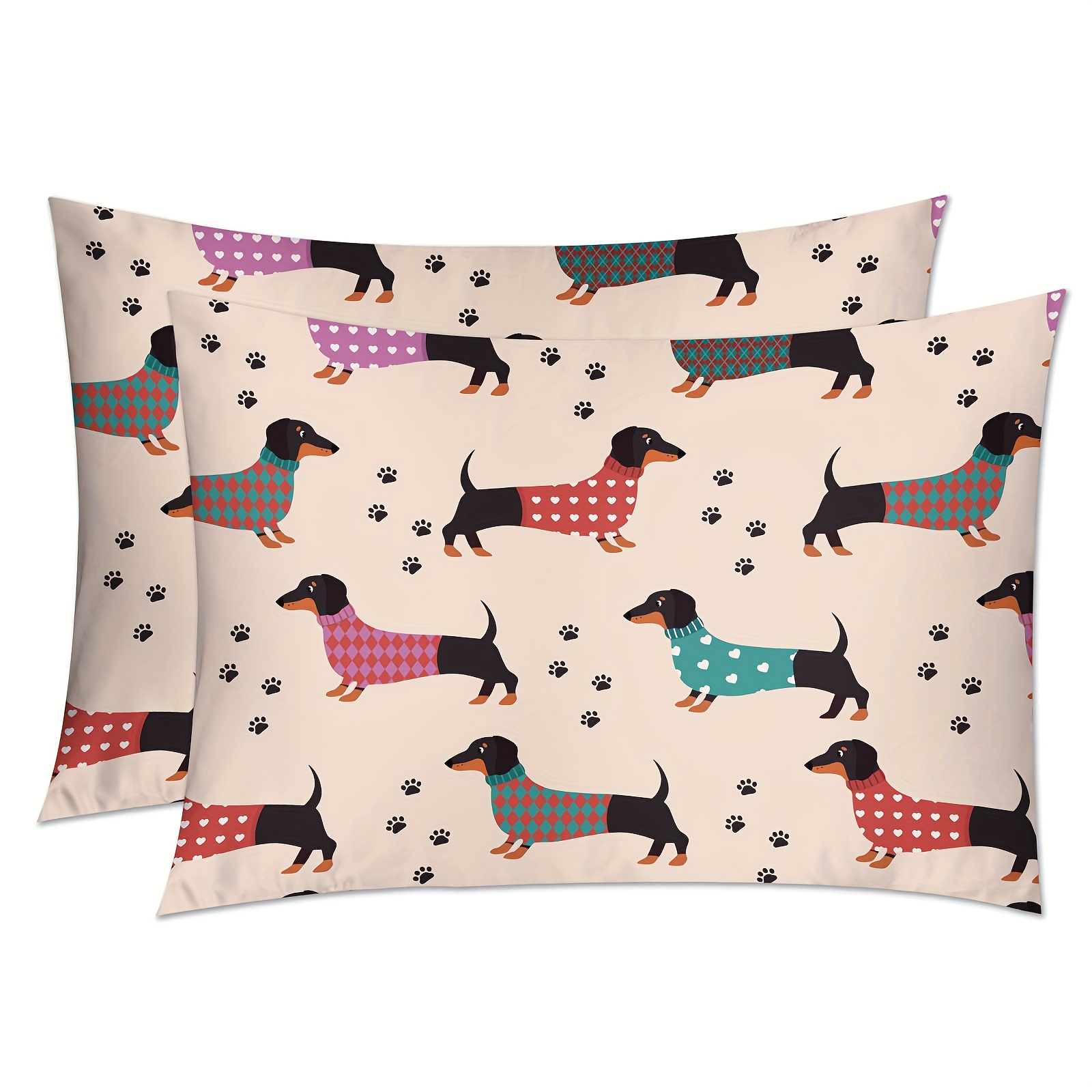 

2pcs Dachshund Dog Print Satin Pillowcases - Soft, Breathable & Skin-friendly Covers For Hair And Skin, Envelope Closure, Bedroom & Sofa Decor