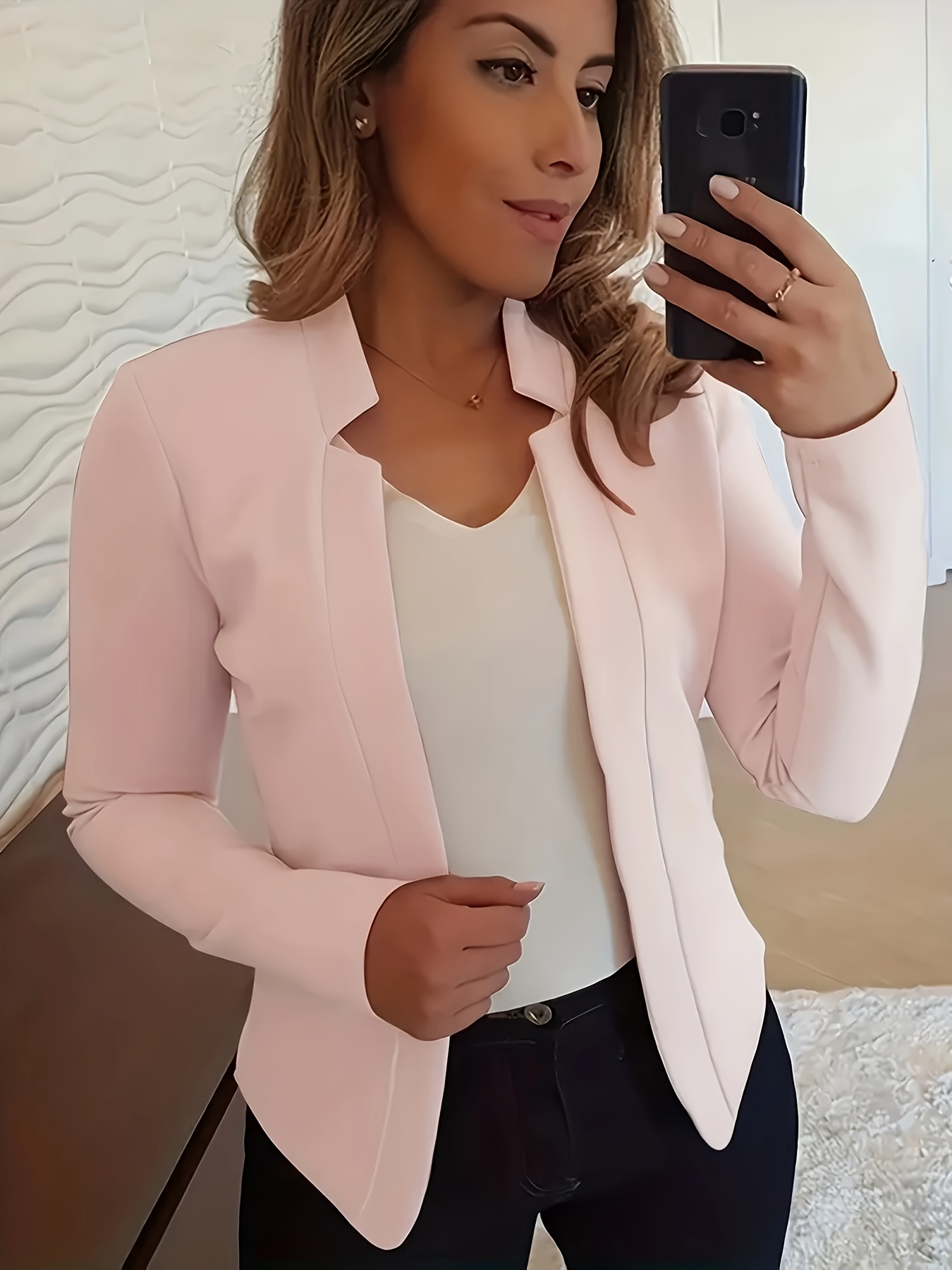 Women'S Lightweight Long Sleeve Casual Blazer - Solid Color Notch Lapel Jacket for Spring & Fall, Versatile Office & Casual Attire, Spring Outerwear, Sophisticated Style, Notch Lapel Design