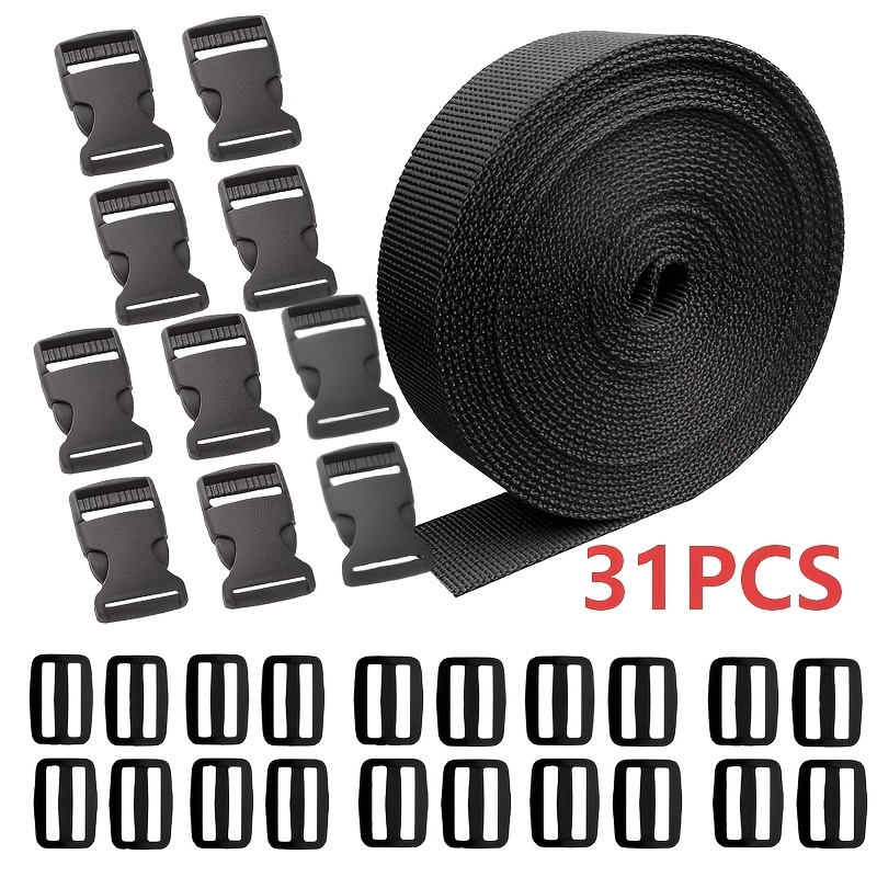 TEMU 1-inch Buckle Set: Includes 5 Meters Of Nylon Webbing, 10 Buckles, 20 Sliders, Heavy-duty Quick-, And Double Adjustable Buckles. Suitable For
