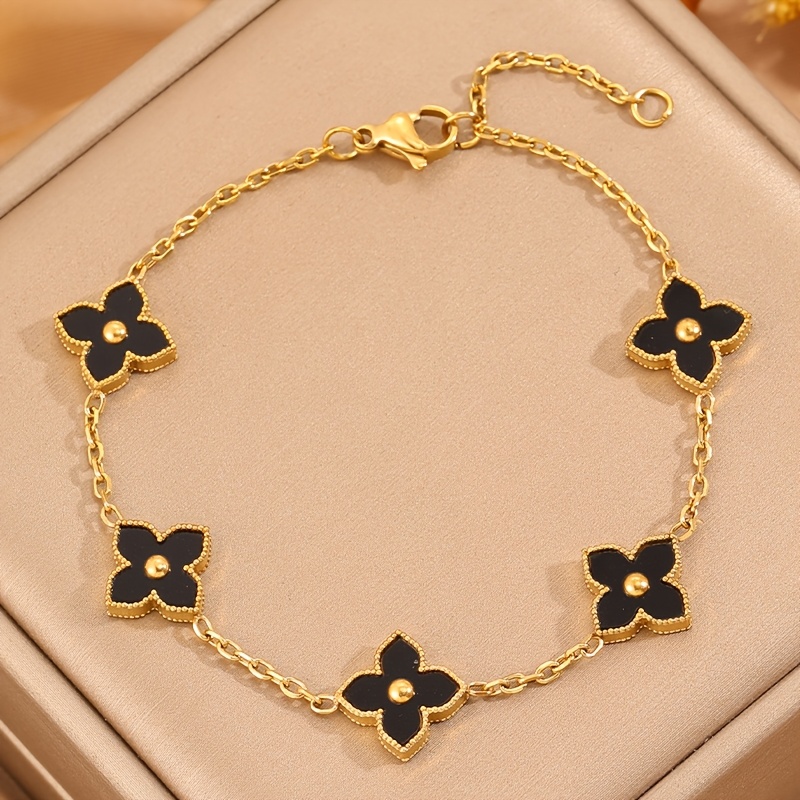 TEMU 1pc Fashion Trend 304 Stainless Steel Flower Bracelet, High-quality Unisex Jewelry - For Families And Couples On Daily Holidays Such As