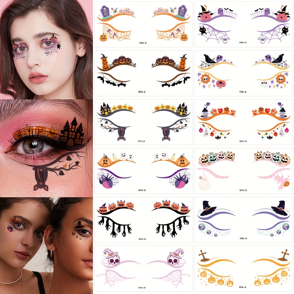 

12-pack Face Jewels Temporary Eye Tattoos, Easy Removal, Eye Makeup Kits For Party Cosmetics Accessories, Assorted Colorful Designs For Costume Decoration