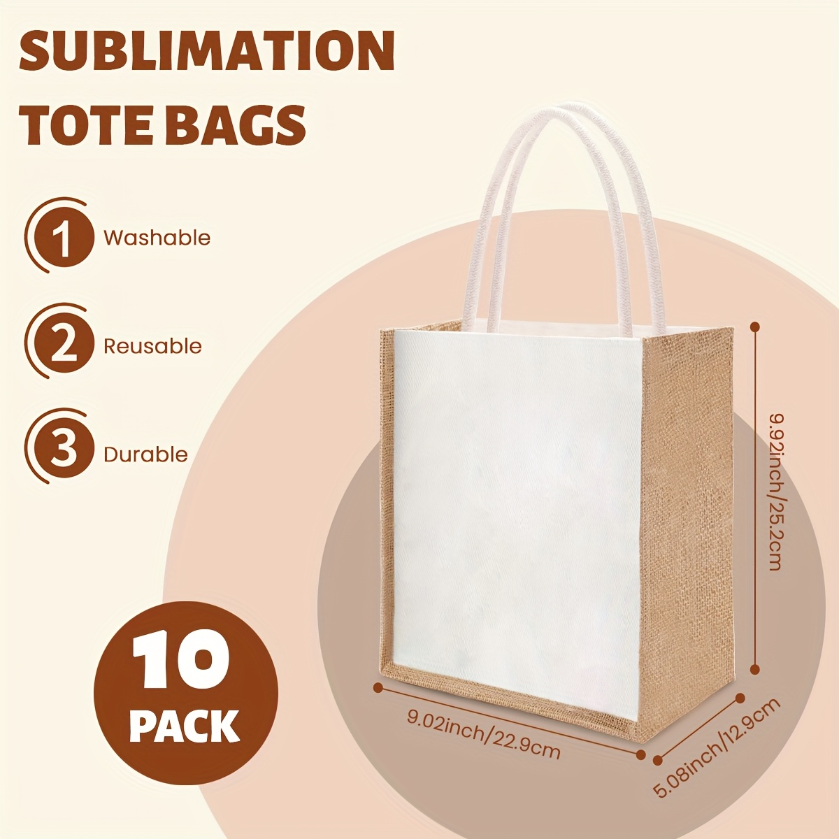 TEMU 10 Pack Burlap Tote Bags, Sublimation Blanks Reusable Jute Gift Bags With Handles, Canvas Tote Bag For Women Bridesmaid Wedding Gift