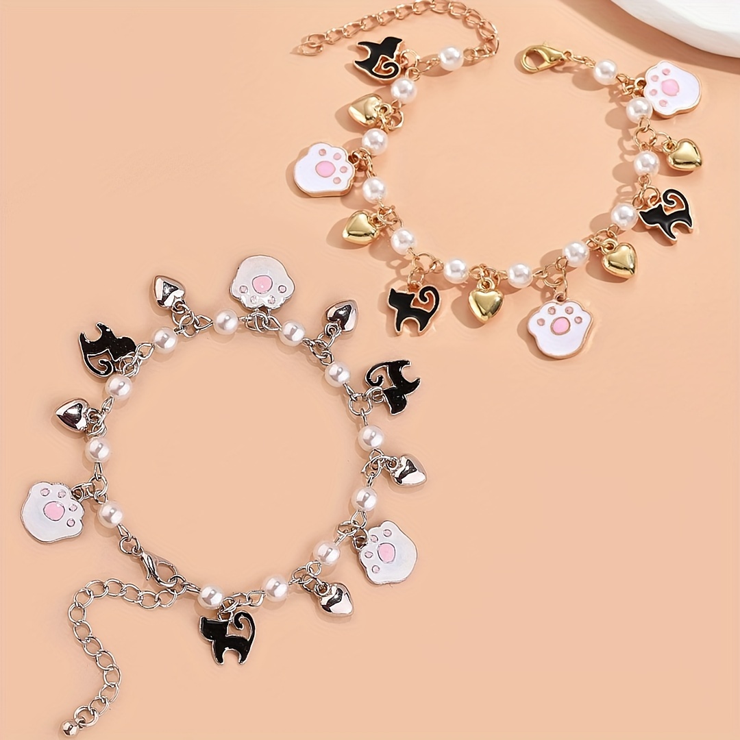 

Imitation Pearl Cat Cute Cat Claw Pendant Adjustable Fashion Bracelet Section Ladies And Girls Gift Accessories