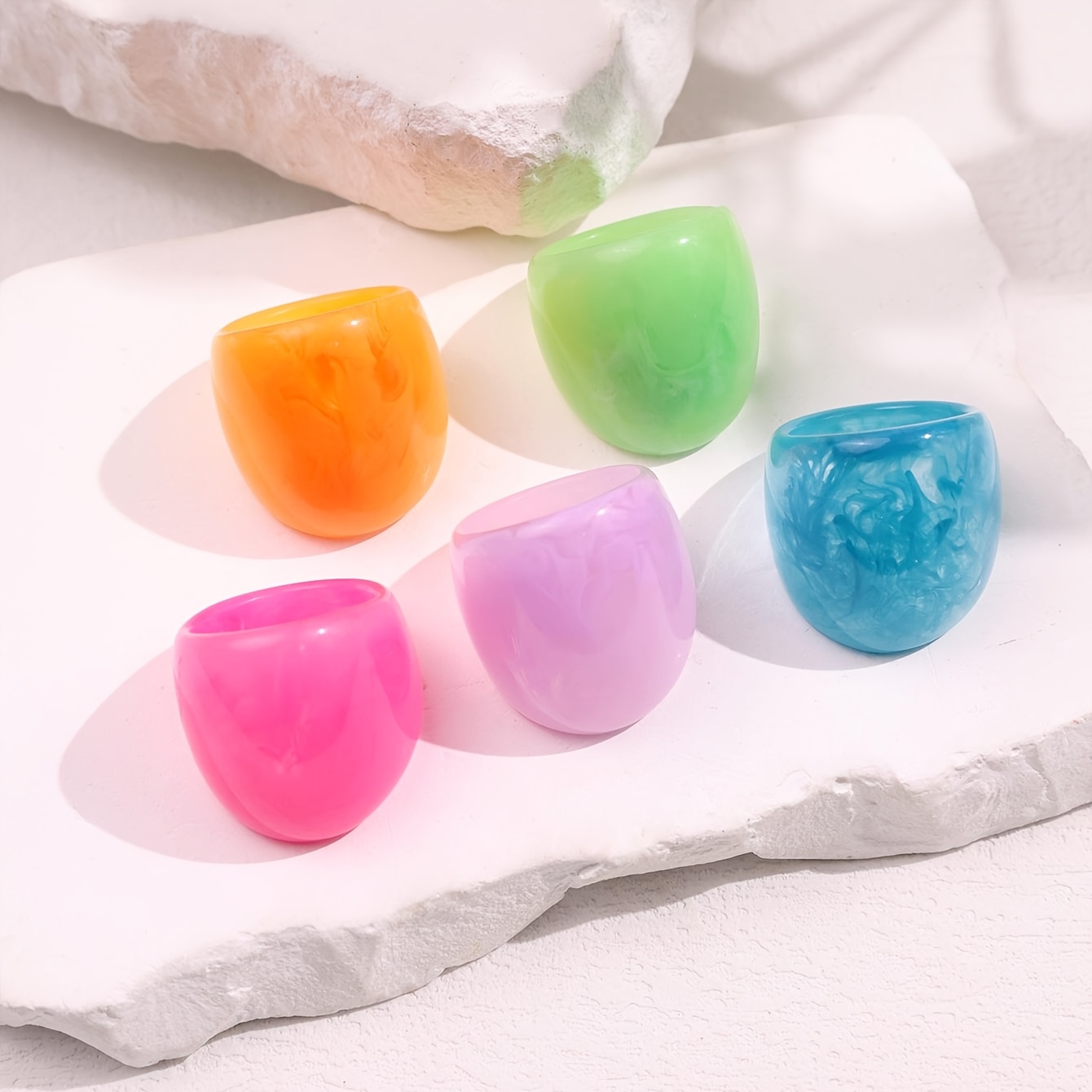 TEMU 5pcs Set Of Colorful Ombre Super Large Oval Resin Ring Set, Fashion Casual Women' Jewelry, Spring Vacation, Party Jewelry