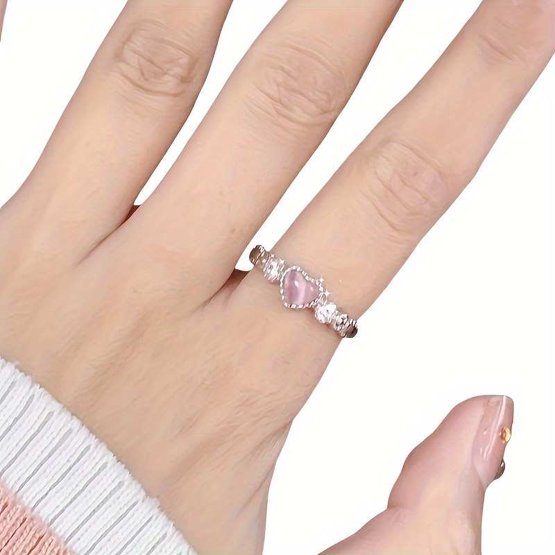 Adjustable Heart Ring with Pink Gemstone & Accents Copper Jewelry