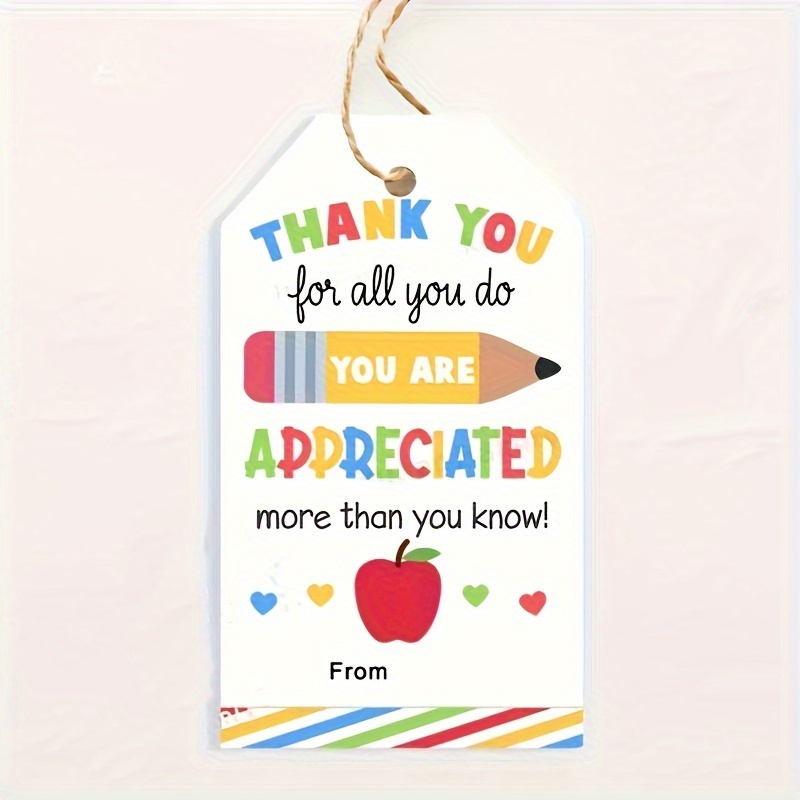 

20 Pack Teacher Appreciation Gift Tags - End Of School Year Thank You Tags For Teacher's Week Gifts - No Battery Or Electricity Needed - Featherless Party Decorations & Supplies