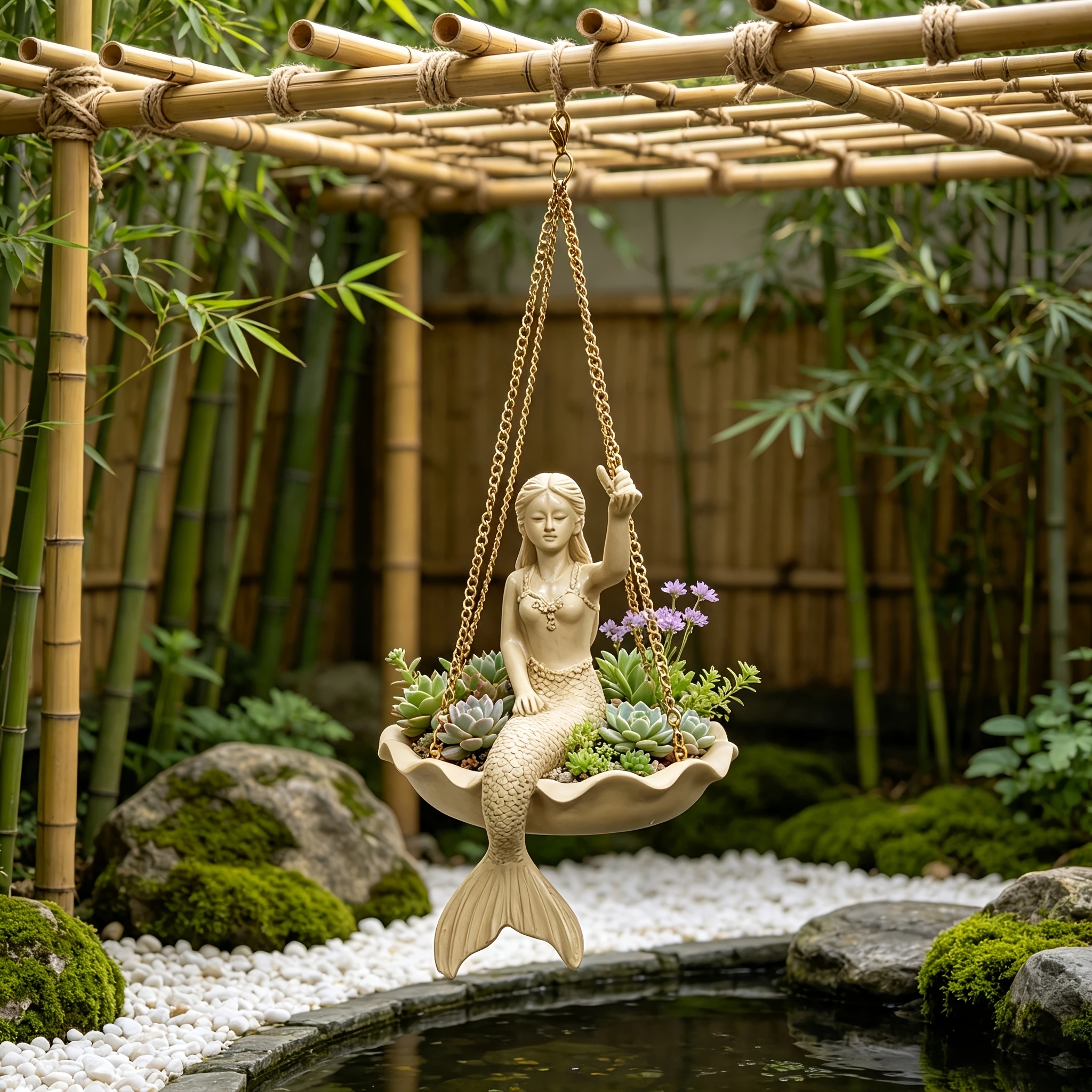 TEMU 1pc, Mermaid Hanging Planter, Terrace Beam Hanging Flower Pot, Indoor Porch Pendant Planter Ornament, Private Plant Cultivation Container,