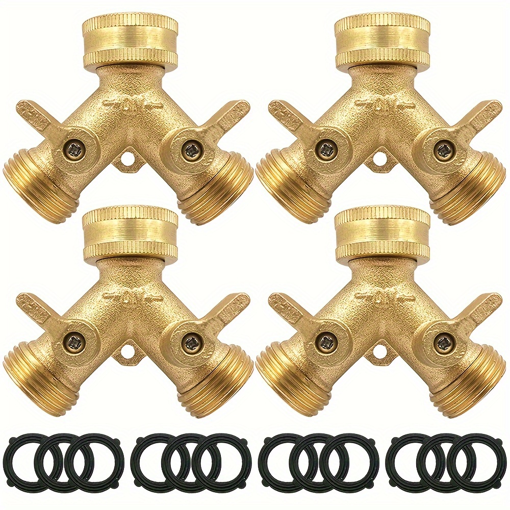 

Brass Y-branch Garden Hose Splitter With 3/4" Female Thread, 3 Oz. Water Pressure Rating, And 3 Black Rubber Gaskets - Perfect For Irrigation And Watering Tasks