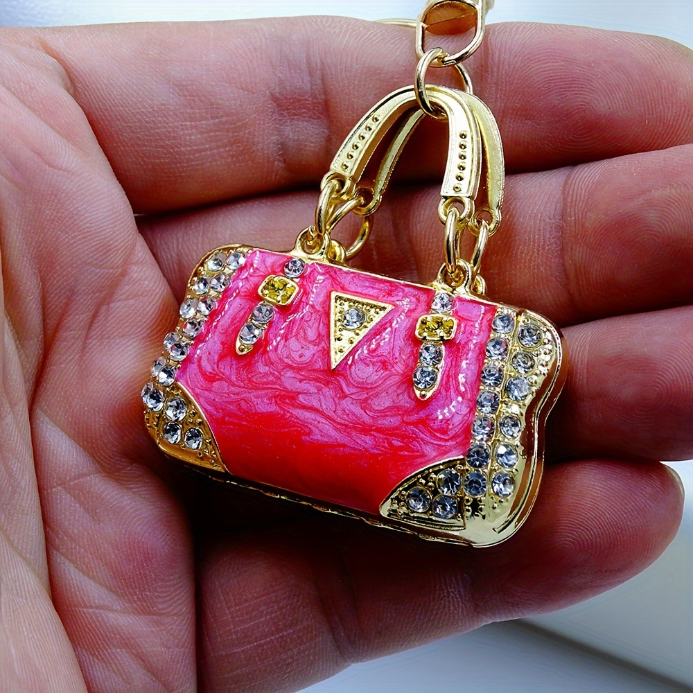 Image of Stylish Women' Pendant Assorted Key Chain Inlaid Rhinestones Design Metal Three-dimensional Hollow Key Chain Gift Car Key Chain