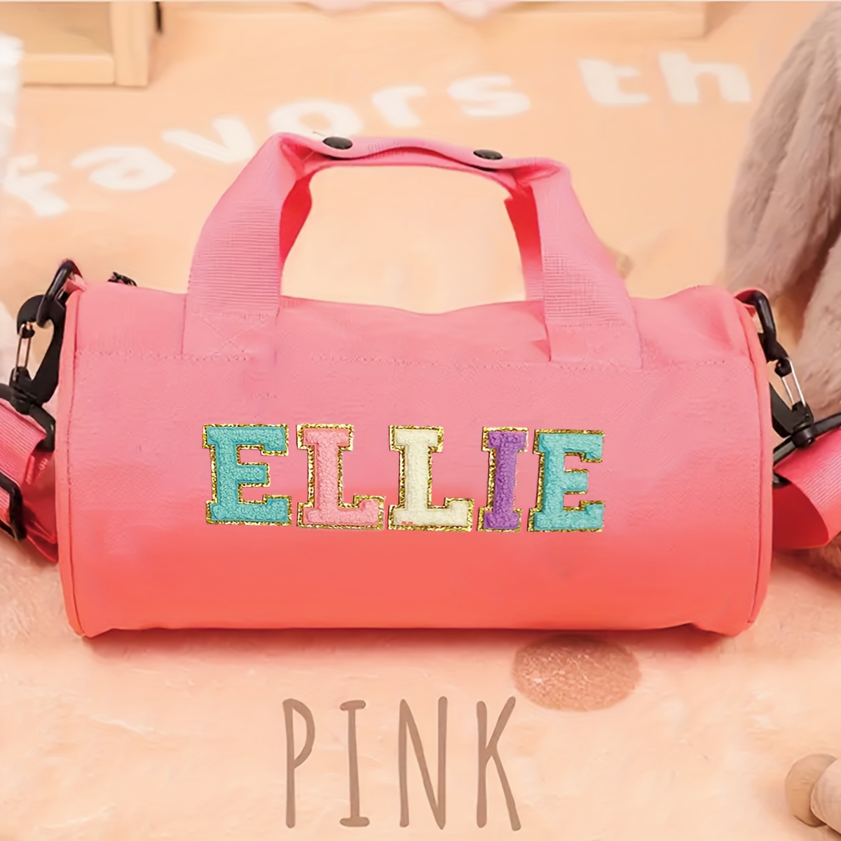 TEMU Personalized Dance & Gym Bag With Custom Name Tag - Ballet Tote With Name Patch Sewn On, Ballet-themed Dance Classes & , Durable Nylon Bookbag