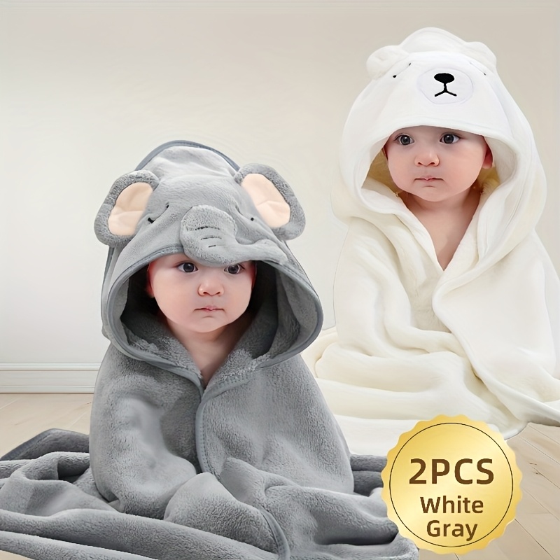 2pcs Super Absorbent Baby Bath Towels | Ultra-Fine Fiber Coral Fleece, Wearable, Embroidered, Comfortable & Durable, Ideal for 0-4 Years Boys and Girls, Perfect for Bath, Beach, Pool, Christmas, Thanksgiving, Day Gifts.