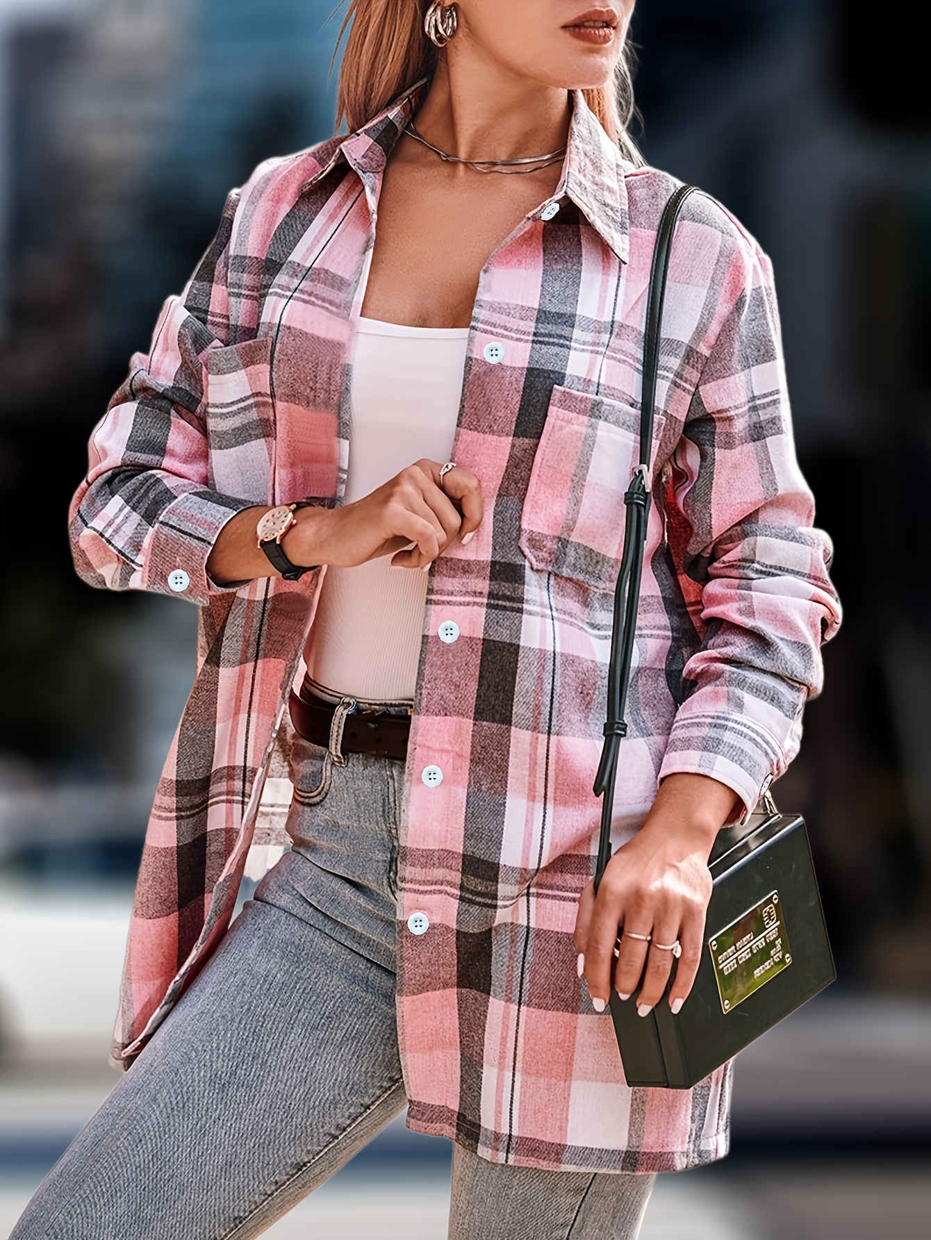 dames casual mouw knoopsluiting tartan 100% Temu Netherlands