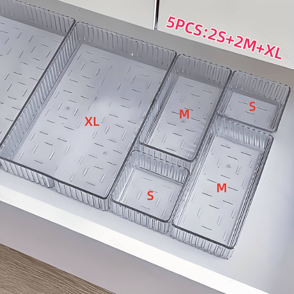 TEMU 5pcs Cosmetic Organizer Set, Desktop Drawer Organizer With Built-in Drawers, Desktop Divider Storage Box, Suitable For Makeup Storage, Office