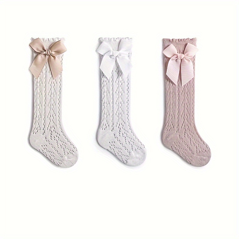 Image of 3 Pairs Spring Summer Thin Cute Bow Long Loose Ankle Socks