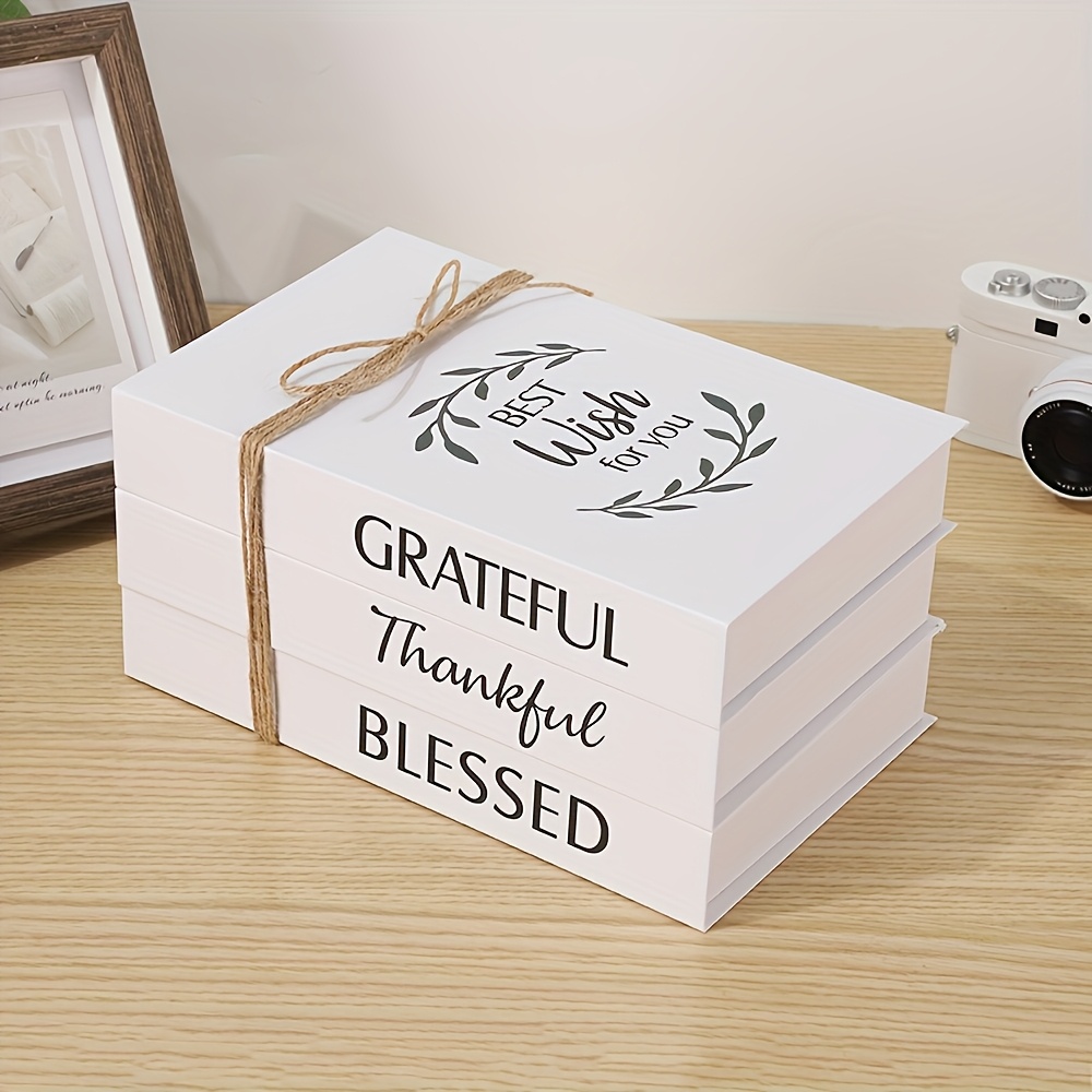TEMU A Set Of 3 Decorative Fake Books With A , Featuring White Hemp Rope, Perfect For Enhancing Charm Of Table
