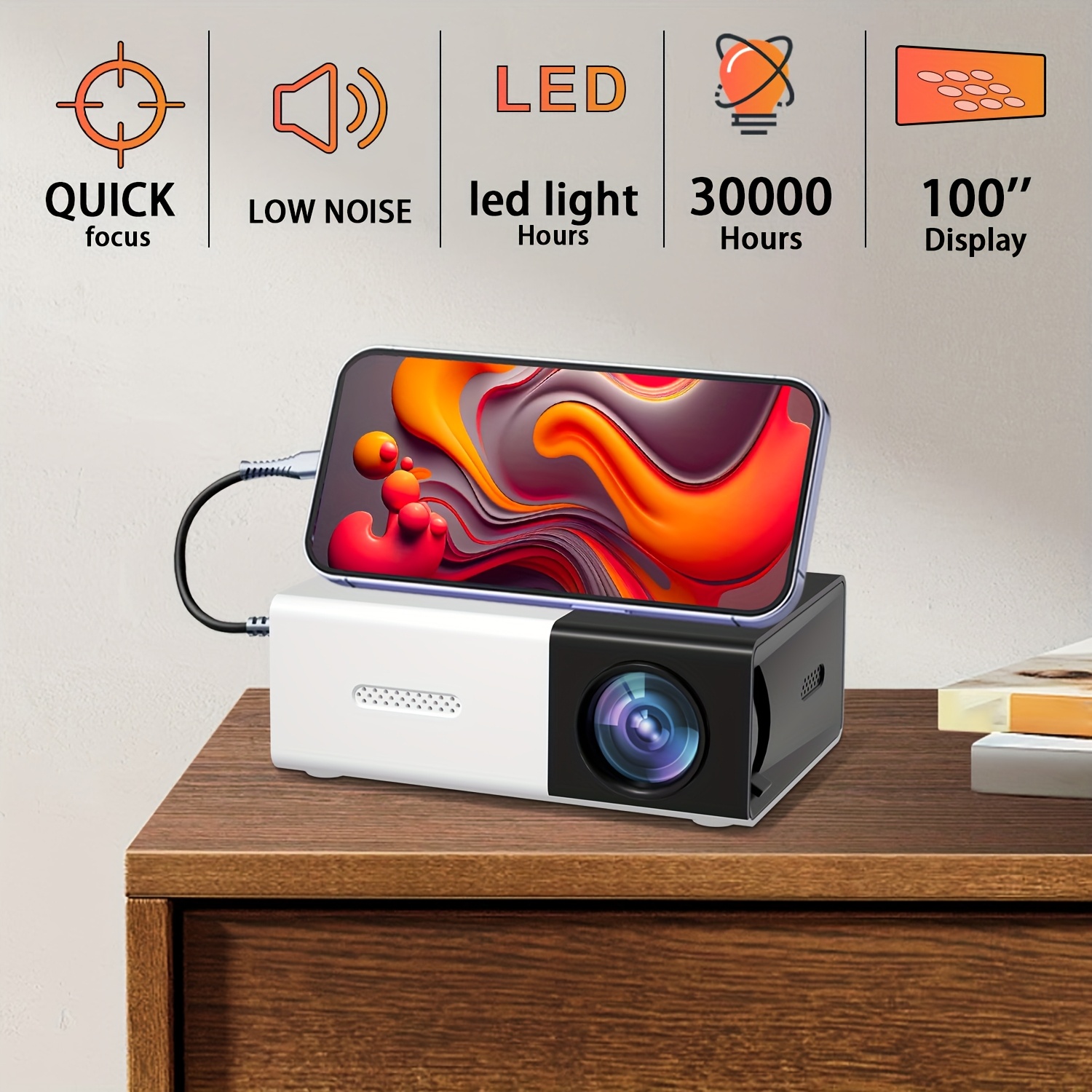 zrztm mini projector portable projector compatible with computer mobile speaker tv stick devices built in speaker great for birthday holiday gifts lasts up to 30000 hours office projector details 1