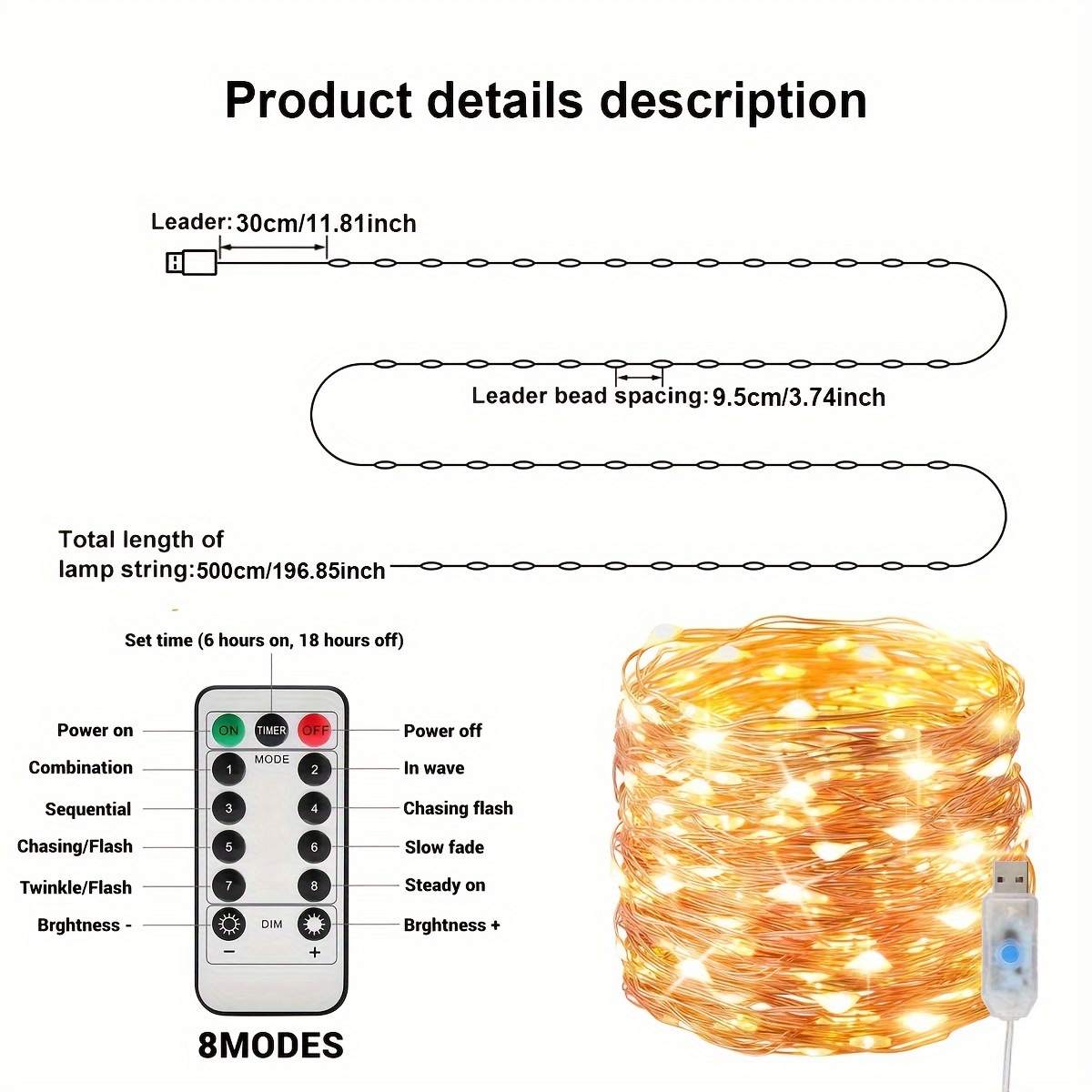 1pc USB-Powered Christmas Tree & Fairy Lights, 8 Modes, Remote Control, IP44 Rating - Ideal for Home, Wedding, Party, Birthday, Halloween Decorations, Festive Room Accent|Festive Room Accent|Durable LED Lights, Christmas Decorations
