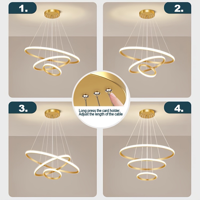 modern sleek 3 loop pendant light fixture polished adjustable semi flush mount chandelier with detachable aluminum shade hard wired 110v 240v for dining living room bedroom contemporary design ceiling lights for living room details 6