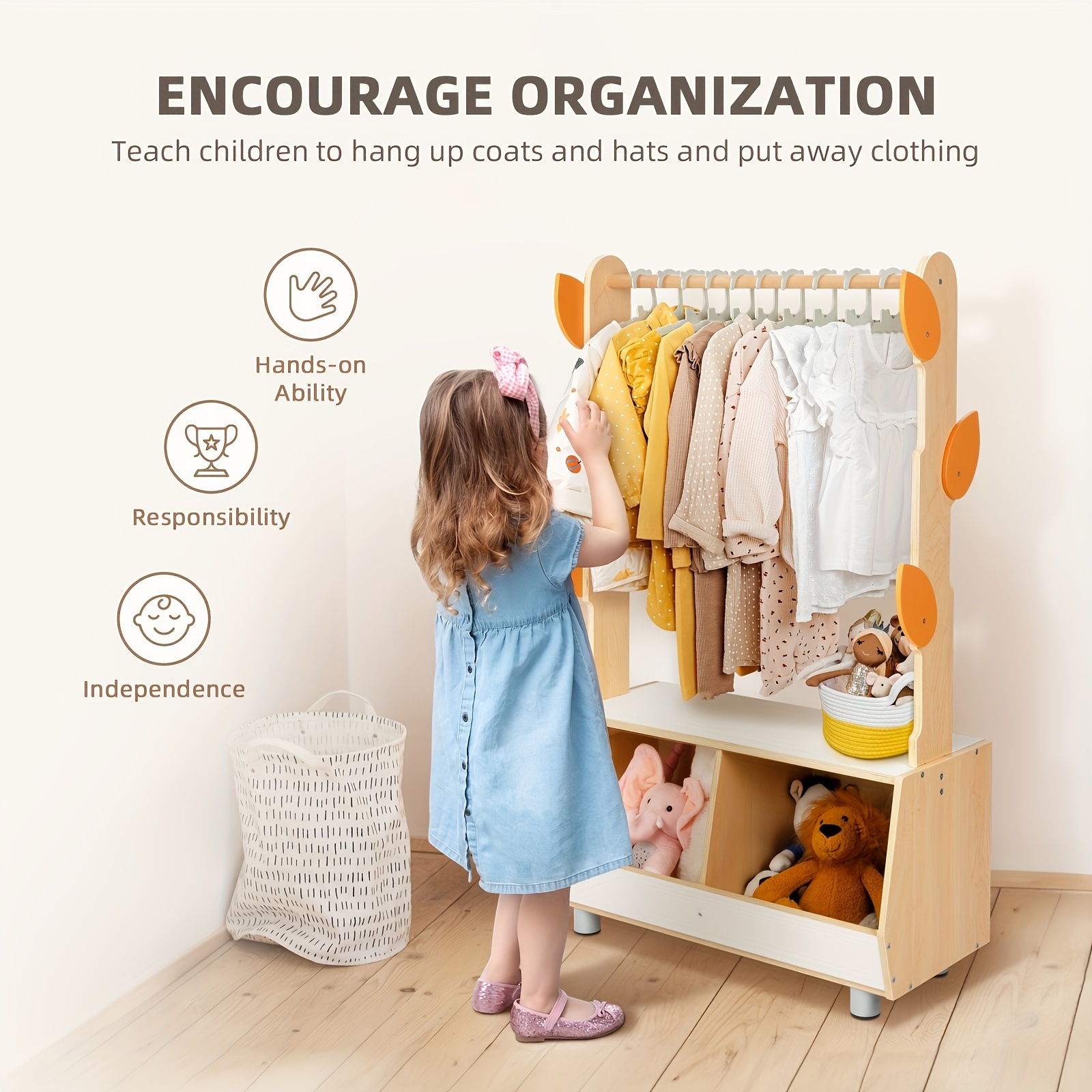 Costume Storage Solution, Tree-Shaped Dress-Up Rack for Children, Costume Organizer with Storage Cabinet, Ideal for Rooms, Living Areas, Playrooms, And Daycare Facilities