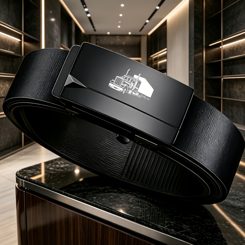 Men's Automatic Buckle Belt with Truck Logo Design