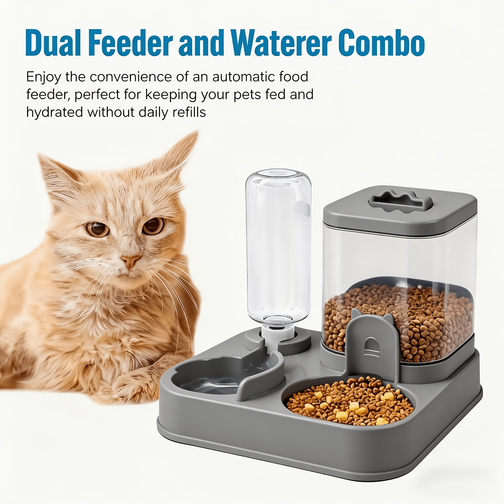 TEMU New 2026 Model - Automatic Cat And Dog Water Fountain With Food Bowl - 0.26-2.64 Gallon Multi-capacity, Battery-free/plug-in, Easy To Clean And