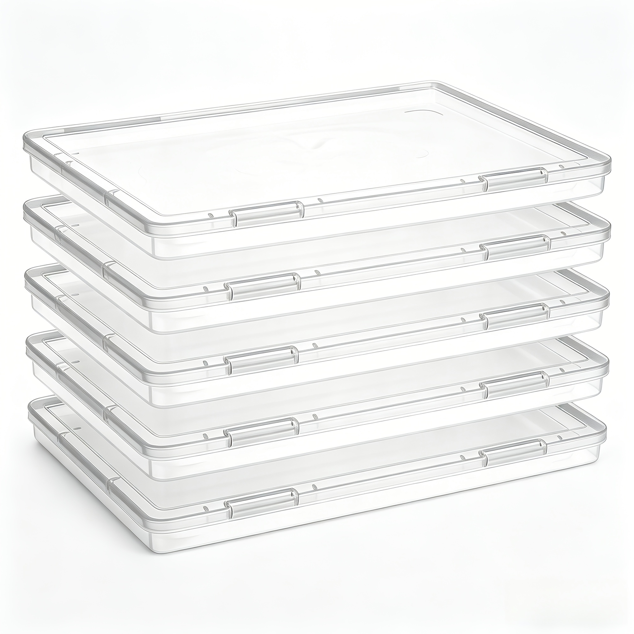Image of 5-pack A4 Plastic Paper Storage Box, Portable Document Organizer For 8.5'×11' Letter Size Paper, Hard Shell & Photo Storage Case, Art Craft Sticker Supplies Container