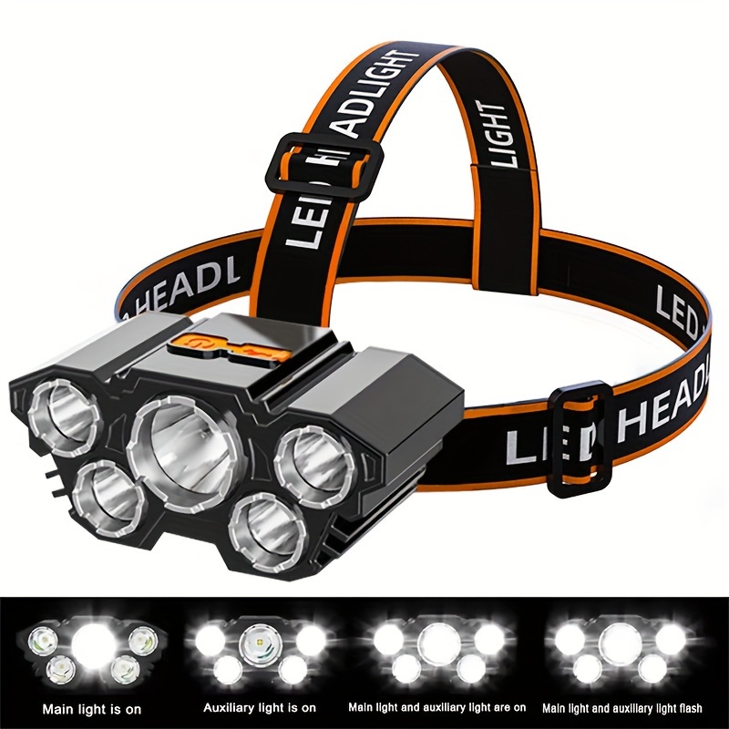 

High Lumens 5 Led Headlamp Super Bright Headlight Ootdoor Waterproof Head Lamp Head Flashlight For Camping Hiking Cycling Hunting